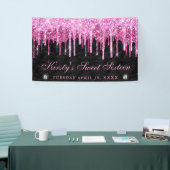 Roze en zwarte druppelaar Glitter Sweet Sixteen Spandoek (Beurs)