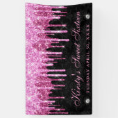 Roze en zwarte druppelaar Glitter Sweet Sixteen Spandoek (Verticaal)