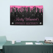 Roze en zwarte druppelaar Glitter Sweet Sixteen Spandoek (Beurs)