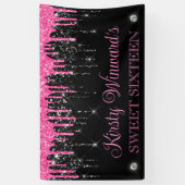 Roze en zwarte druppelaar Glitter Sweet Sixteen Spandoek (Verticaal)