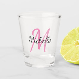 Roze en zwarte Eenvoudige monogram Klassieke rendi Shot Glas