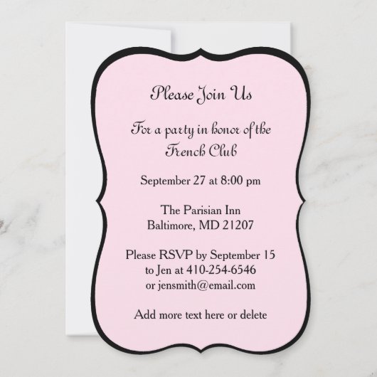 Roze en zwarte Eiffeltower van Franse stijl Kaart (Achterkant)