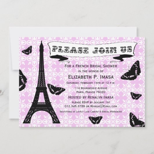 Roze en zwarte Eiffeltower - Vrijgezellenfeest Kaart (Voorkant)