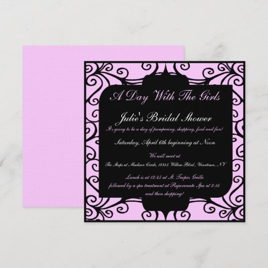 Roze en zwarte Fancy uitnodigingen (Voorkant / Achterkant)