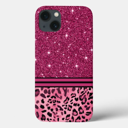 Roze en zwarte faux glitter luipaard Case-Mate iPhone case (Achterkant)