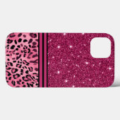 Roze en zwarte faux glitter luipaard Case-Mate iPhone case (Achterkant (horizontaal))