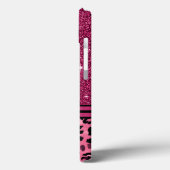 Roze en zwarte faux glitter luipaard Case-Mate iPhone case (Achterkant / Links)