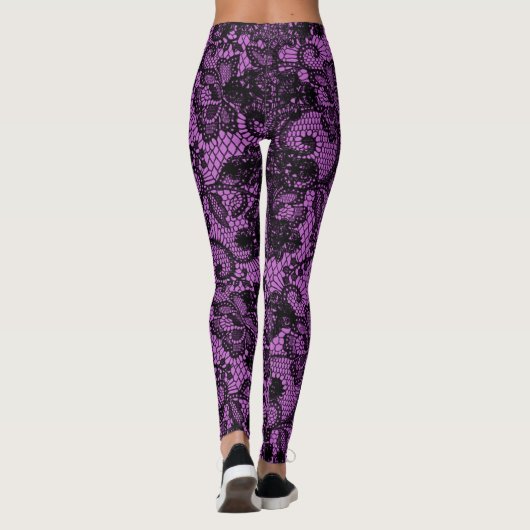 Roze en zwarte faux kant leggings (Achterkant)