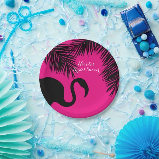 Roze en zwarte flamingo & Palm Birthday Party Cust Papieren Bordje (Feest)
