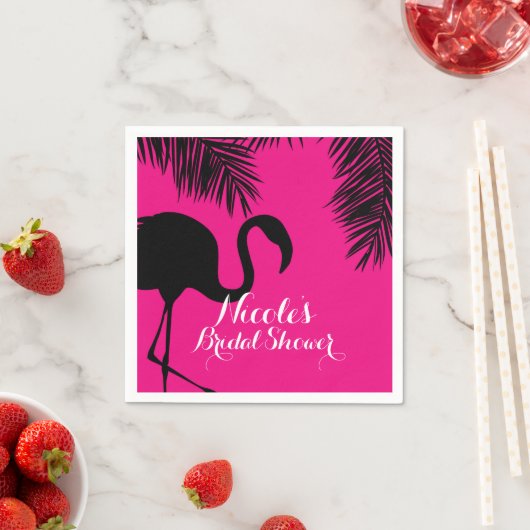 Roze en zwarte flamingo & Palm Birthday Party Cust Servetten (Insitu)