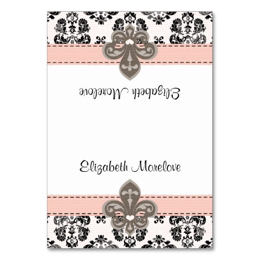 Roze en zwarte Fleur de Lis Tented Name Place Card Kaart (Voorkant)