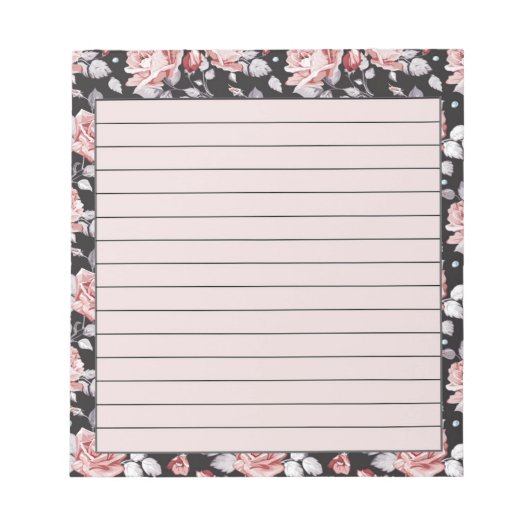 Roze en zwarte floraal notitieblok (Voorkant)
