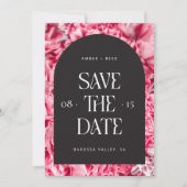 Roze en zwarte Floral Arch Retro Modern Font Save The Date (Voorkant)