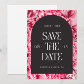 Roze en zwarte Floral Arch Retro Modern Font Save The Date (Voorkant / Achterkant)