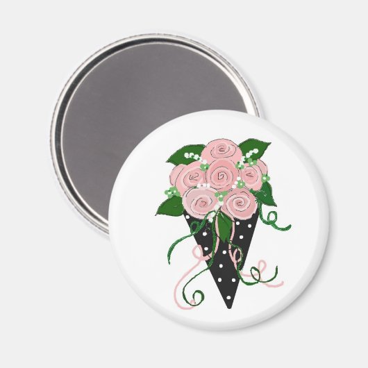 Roze en zwarte Floral Bouquet Magneet (Voorkant / Achterkant)