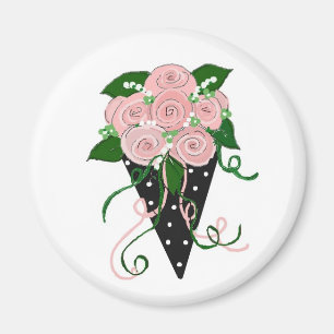 Roze en zwarte Floral Bouquet Magneet