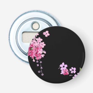Roze en zwarte Floral Cherry Blossom Button Flesopener