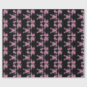 Roze en zwarte Floral Cherry Blossom Cadeaupapier (Vlak)