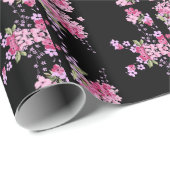 Roze en zwarte Floral Cherry Blossom Cadeaupapier (Rol Hoek)