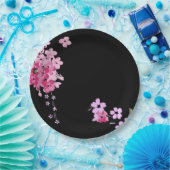 Roze en zwarte Floral Cherry Blossom Papieren Bordje (Feest)