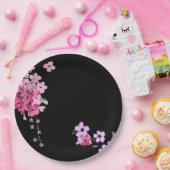 Roze en zwarte Floral Cherry Blossom Papieren Bordje (Feest)