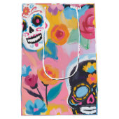 Roze en zwarte Floral Dia de Muertos Medium Cadeauzakje (Achterkant)