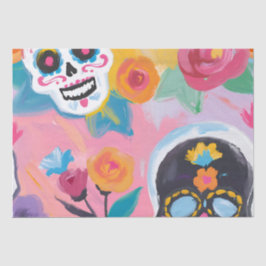 Roze en zwarte Floral Dia de Muertos Tissuepapier