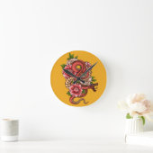 Roze en zwarte Floral Dragon op Ronde Klok (Huis)