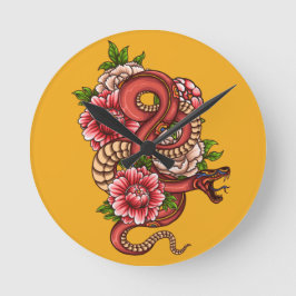 Roze en zwarte Floral Dragon op Ronde Klok