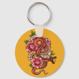 Roze en zwarte Floral Dragon op Sleutelhanger