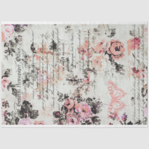 Roze en Zwarte Floral en Ephemera Tissuepapier