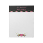 Roze en zwarte Floral, op maat gemaakt Notitieblok (Linkerzijde)