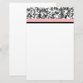 Roze en zwarte Floral Pattern Briefpapier (Voorkant / Achterkant)