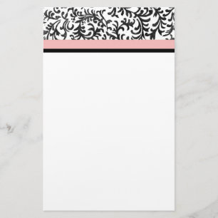Roze en zwarte Floral Pattern Briefpapier