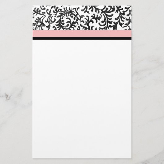 Roze en zwarte Floral Pattern Briefpapier (Voorkant)