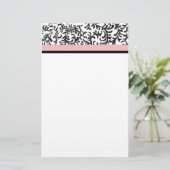 Roze en zwarte Floral Pattern Briefpapier (Staand voorkant)