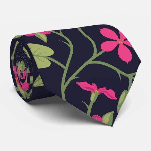 Roze en zwarte Floral Pattern Stropdas (Opgerold)