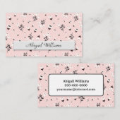 Roze en zwarte Floral Pattern Visitekaartje (Voorkant / Achterkant)