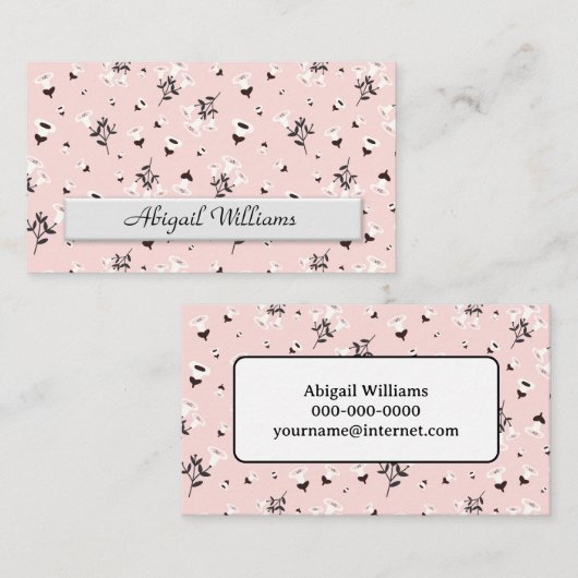 Roze en zwarte Floral Pattern Visitekaartje (Voorkant / Achterkant)