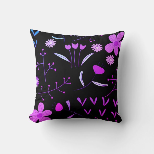 Roze en zwarte Floral Print Sierkussen (Voorkant)