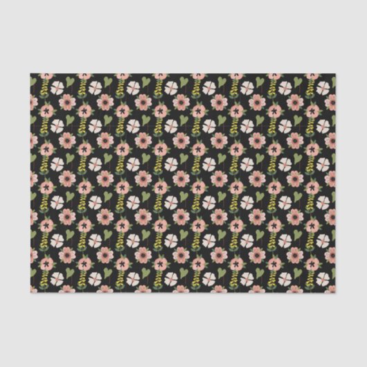 Roze en zwarte Floral Tissuepapier (Voorkant)