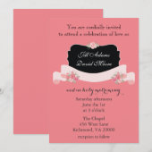  roze en zwarte Floral Wedding Kaart (Voorkant / Achterkant)