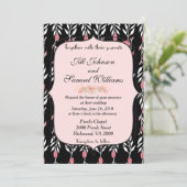 Roze en zwarte Floral Wedding Kaart (Staand voorkant)