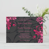 Roze en zwarte Floral Wedding Kaart (Staand voorkant)