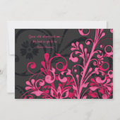 Roze en zwarte Floral Wedding Kaart (Achterkant)