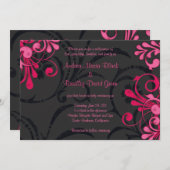 Roze en zwarte Floral Wedding Kaart (Voorkant / Achterkant)