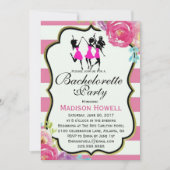 Roze en zwarte florale Bachelorette-uitnodiging Kaart (Voorkant)