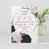 roze en zwarte florale bruiloft kaart (Staand voorkant)
