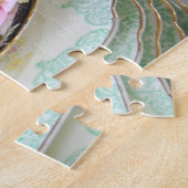 Roze en zwarte Foral Teacup Jigzaag Puzzle Legpuzzel (Zijkant)