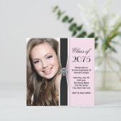 Roze en zwarte foto Afstuderen aankondiging (Staand voorkant)